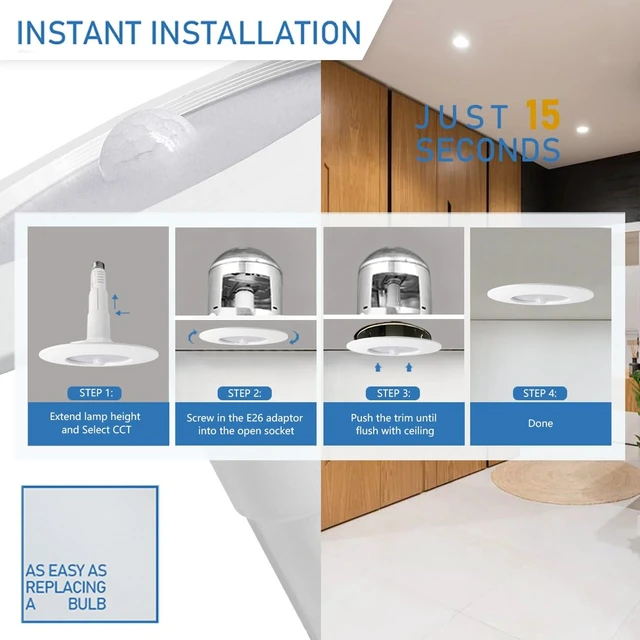 Alt view image 7 of 7 - Jolux 5/6 Inch 5CCT PIR Motion Sensor Recessed Light,Non-Dimmable,800lm | 2700K-5000K Adjustable LED can light, 12W=60W, Easy E26 Retrofit Install for Closets, Kitchens, Porches, Hallways,2 Pack