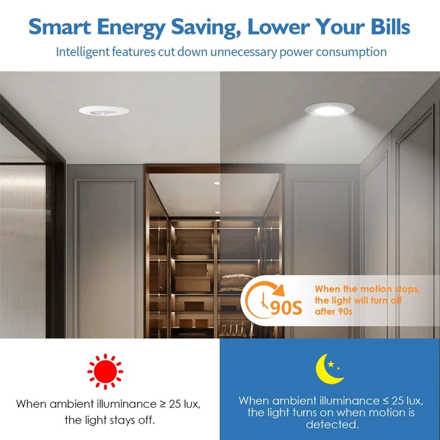 Alt view image 5 of 7 - Jolux 5/6 Inch 5CCT PIR Motion Sensor Recessed Light,Non-Dimmable,800lm | 2700K-5000K Adjustable LED can light, 12W=60W, Easy E26 Retrofit Install for Closets, Kitchens, Porches, Hallways,2 Pack