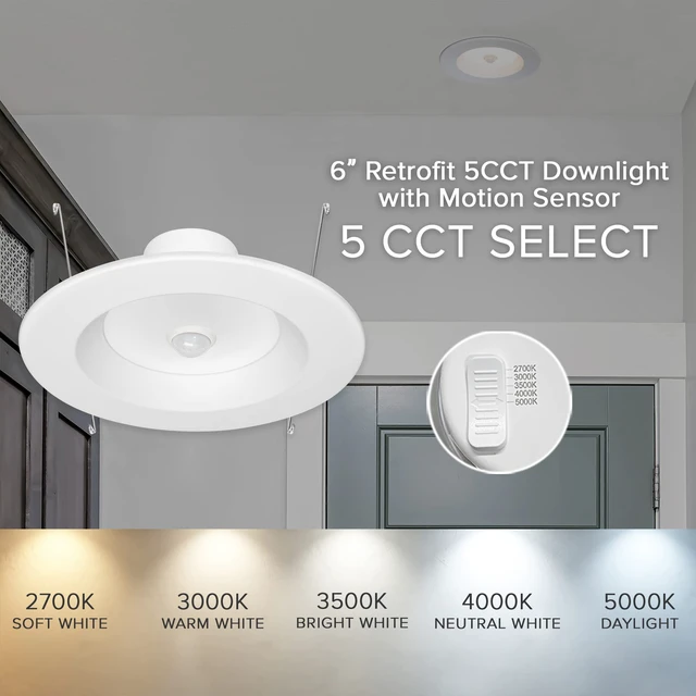 Alt view image 5 of 7 - Maxxima 5" & 6" Retrofit LED PIR Motion Sensor Downlight 1300 Lumens, 5 CCT | 14 Watts, Color Seletable 2700K/3000K/3500K/4000K/5000K, Energy Efficient, Indoor Ceiling Lighting Fixture