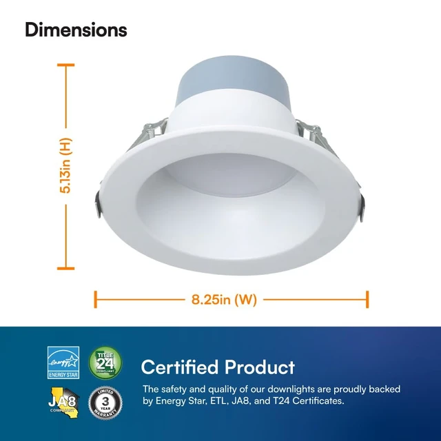 Alt view image 2 of 7 - Euri Lighting DLC6C-16W203swej, 6 Commercial Downlight 120-277v, CCT (27/3/35/4/5) & Watt (7/10/16) Tunable, 0-10V DIM, 90+ CRI, Wet Rated, IC-Rated, UL, T24, JA8, Energy Star, 3YR, 50K HR WTY