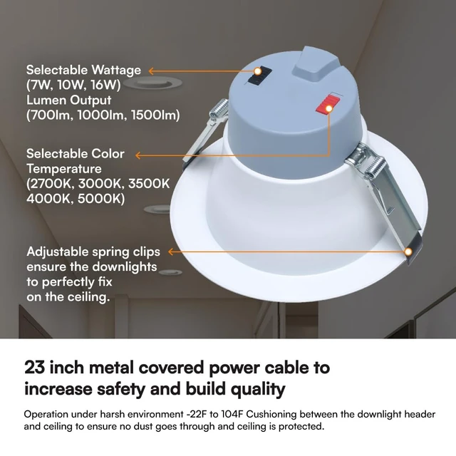 Alt view image 3 of 7 - Euri Lighting DLC6C-16W203swej, 6 Commercial Downlight 120-277v, CCT (27/3/35/4/5) & Watt (7/10/16) Tunable, 0-10V DIM, 90+ CRI, Wet Rated, IC-Rated, UL, T24, JA8, Energy Star, 3YR, 50K HR WTY