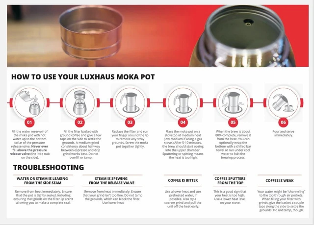Alt view image 5 of 7 - LuxHaus 6 Cup Moka Pot (2oz each cup - 12oz total) Stovetop Espresso Maker - Stainless Steel Italian and Cuban Mocha Coffee Maker