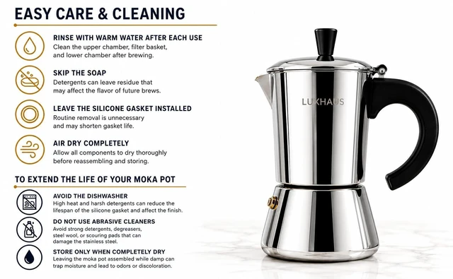 Alt view image 6 of 7 - LuxHaus 6 Cup Moka Pot (2oz each cup - 12oz total) Stovetop Espresso Maker - Stainless Steel Italian and Cuban Mocha Coffee Maker