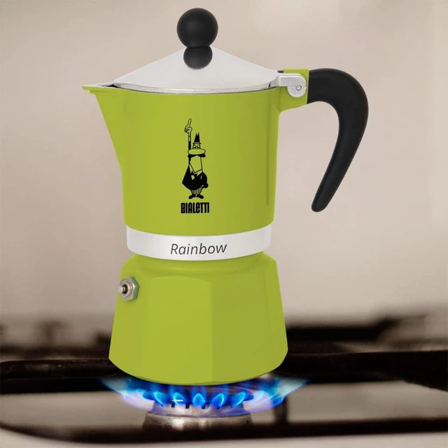 Alt view image 3 of 4 - Bialetti Rainbow Moka Pot in Green, 6 Cup Stove Top Espresso Maker - Aluminum Cafetera for Ground Coffee, Italian Coffee Maker for Home Brewing