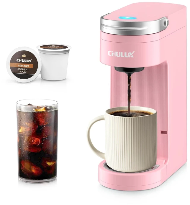 Main image of CHULUX Slim Single Serve Coffee Maker for K Cup Pod for Small Spaces, Pink | Fast-Heating Boiler System, 4-Hole Needle for Richer Flavor, Adjustable Drip Tray for 7.3" Travel Mug, Food Grade Material
