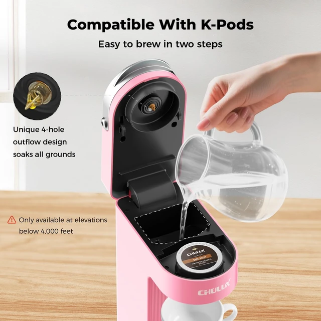 Alt view image 2 of 7 - CHULUX Slim Single Serve Coffee Maker for K Cup Pod for Small Spaces, Pink | Fast-Heating Boiler System, 4-Hole Needle for Richer Flavor, Adjustable Drip Tray for 7.3" Travel Mug, Food Grade Material