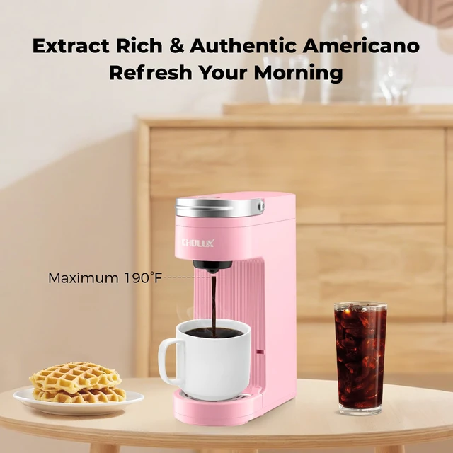 Alt view image 4 of 7 - CHULUX Slim Single Serve Coffee Maker for K Cup Pod for Small Spaces, Pink | Fast-Heating Boiler System, 4-Hole Needle for Richer Flavor, Adjustable Drip Tray for 7.3" Travel Mug, Food Grade Material