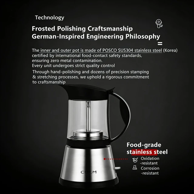 Alt view image 7 of 7 - CDKM Electric Moka pot, 3/6 Cup Espresso pot, Glass Top(340ML) | Borosilicate Glass Coffee Machine, coffee maker,Full automatic,Italian Espresso Maker,Italian flavor,Easy and Secure