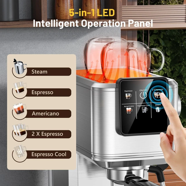 Alt view image 4 of 7 - KEENSTAR Espresso Machine 20 Bar with Touch Screen, Hot & Iced Coffee Makers, Stainless Steel Espresso Maker with Rapid Cold Brew & Milk Frother, with Water Tank for Latte, Cappuccino, Gift