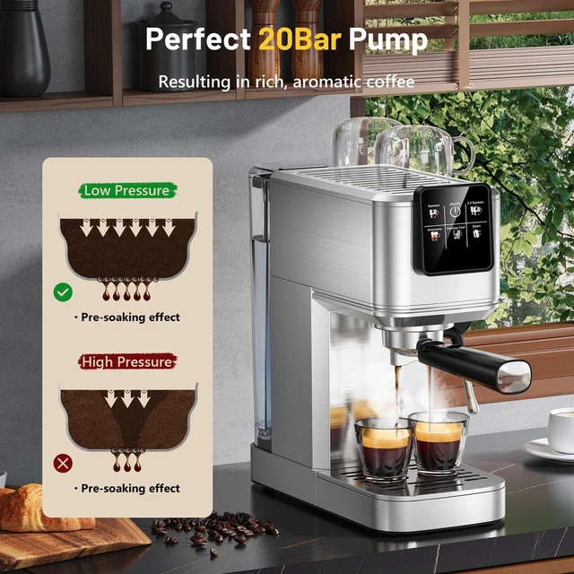 Alt view image 3 of 7 - KEENSTAR Espresso Machine 20 Bar with Touch Screen, Hot & Iced Coffee Makers, Stainless Steel Espresso Maker with Rapid Cold Brew & Milk Frother, with Water Tank for Latte, Cappuccino, Gift