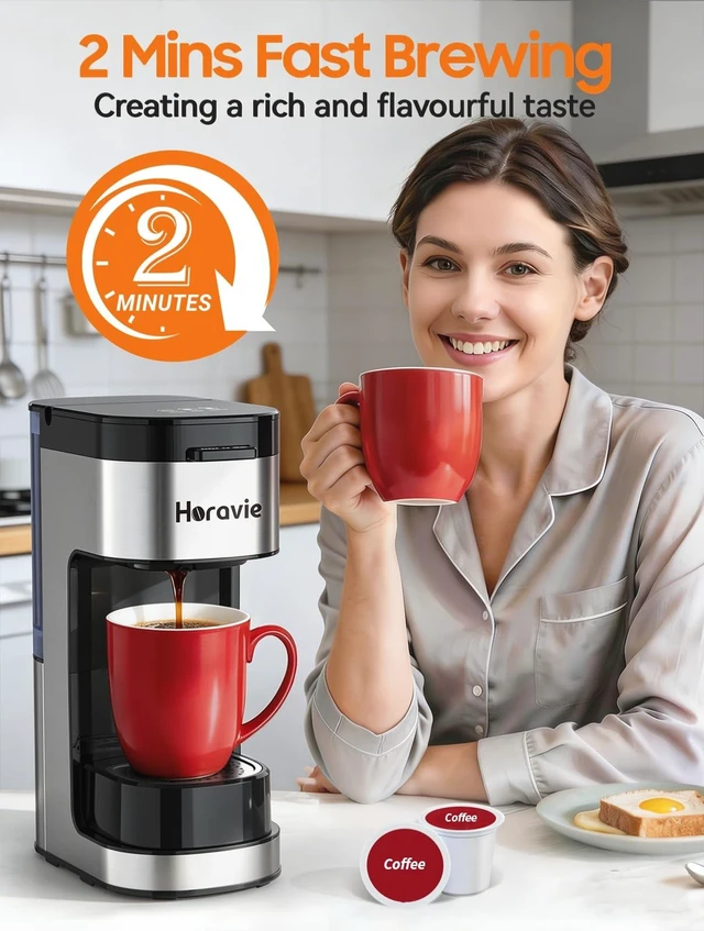 Alt view image 5 of 7 - Horavie Single Serve Coffee Maker, Hot and Iced Coffee Maker for Pod and Ground, 6 to 14 Oz Brew Sizes Single Cup Coffee Maker with Descaling Alert, Ideal for Home, Travel, RV and Dorm,Black