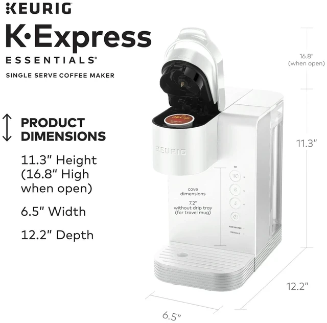 Alt view image 4 of 5 - Keurig K-Express Essentials Single-Serve K-Cup Pod Coffee Maker | 41 OZ removable reservoir, FAST & FRESH-BREWED: Coffee made in minutes, Dimensions out of the box: 11.3in x 6.5in x 12.2in