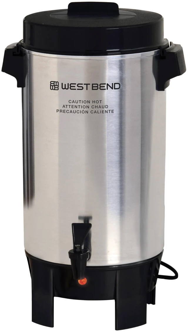 Alt view image 6 of 7 - West Bend Coffee Urn Highly-Polished Aluminum Features Automatic Temperature Control with Cup Per Minute Brewing and Easy Clean Up Includes In-Basket Measuring Guide and Ready Light, 42-Cup, Silver
