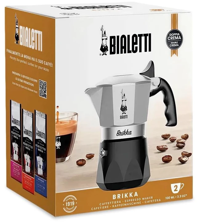 Alt view image 2 of 7 - Bialetti Brikka Moka Pot Stovetop Espresso Maker Crema-Rich Italian Coffee Maker, 2 Espresso Shots (3.4 oz / 100 mL), Black