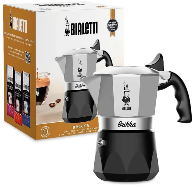 Alt view image 3 of 7 - Bialetti Brikka Moka Pot Stovetop Espresso Maker Crema-Rich Italian Coffee Maker, 2 Espresso Shots (3.4 oz / 100 mL), Black