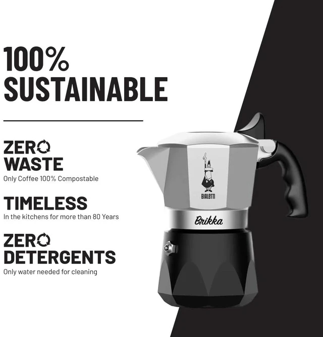 Alt view image 4 of 7 - Bialetti Brikka Moka Pot Stovetop Espresso Maker Crema-Rich Italian Coffee Maker, 2 Espresso Shots (3.4 oz / 100 mL), Black