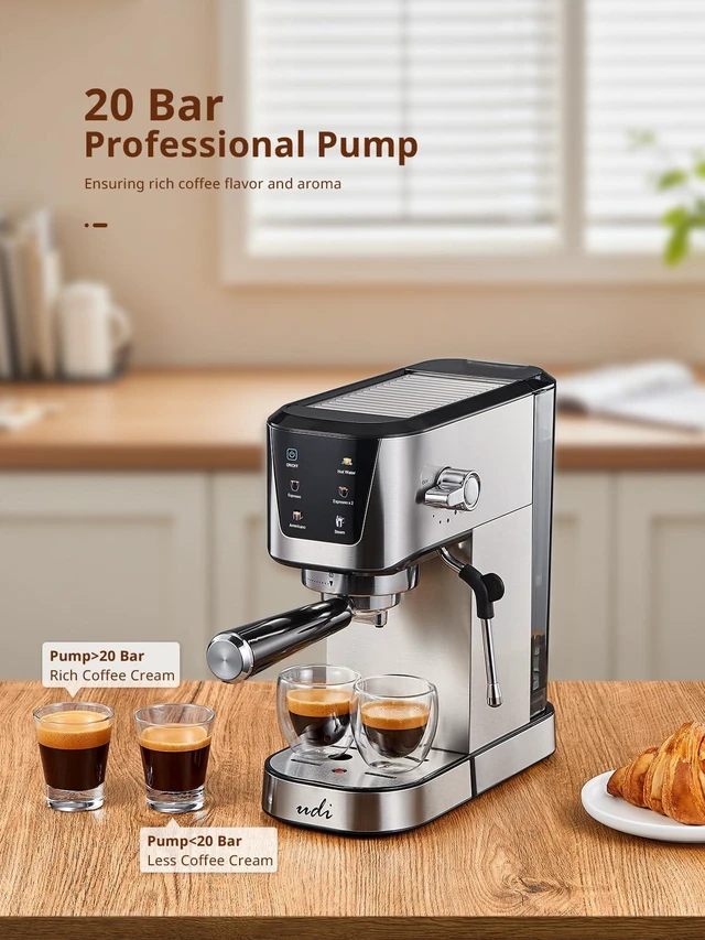 Alt view image 2 of 7 - UDI Espresso Machines, 20 Bar Espresso Coffee machine | with LED Touch screen, for Lattes, Cappuccinos, Americano, Compact Cappuccino Latte Machine for Home, Silver