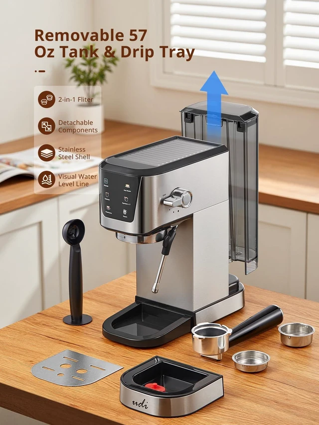 Alt view image 4 of 7 - UDI Espresso Machines, 20 Bar Espresso Coffee machine | with LED Touch screen, for Lattes, Cappuccinos, Americano, Compact Cappuccino Latte Machine for Home, Silver
