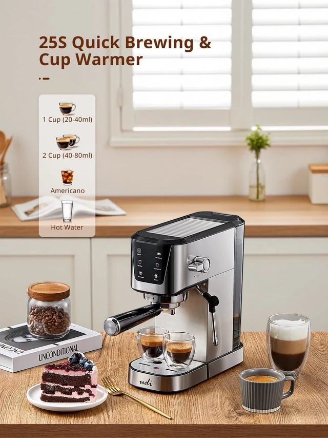 Alt view image 5 of 7 - UDI Espresso Machines, 20 Bar Espresso Coffee machine | with LED Touch screen, for Lattes, Cappuccinos, Americano, Compact Cappuccino Latte Machine for Home, Silver