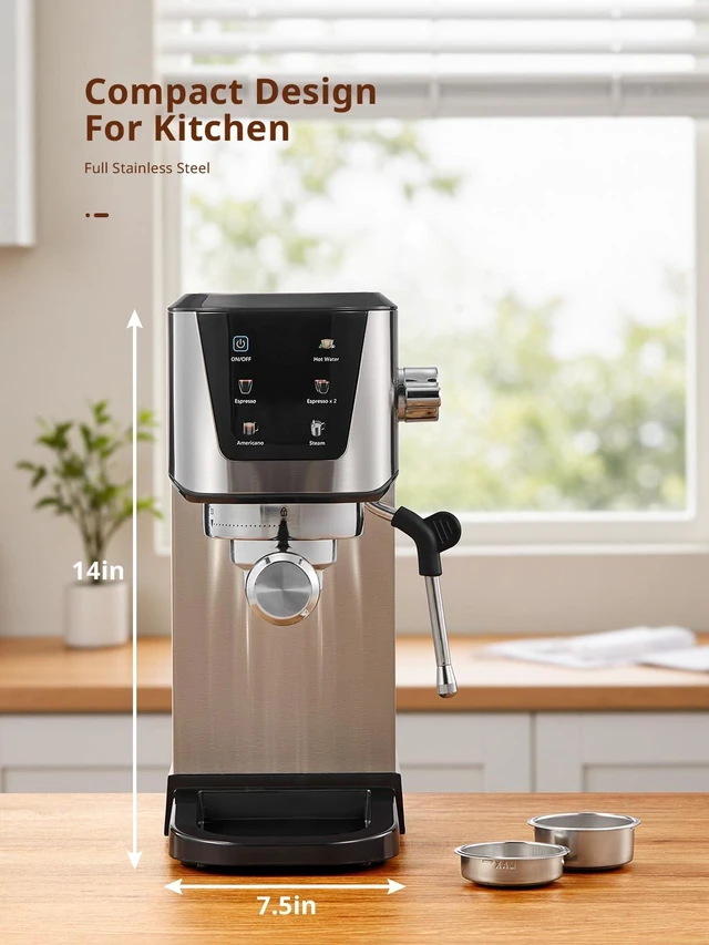 Alt view image 6 of 7 - UDI Espresso Machines, 20 Bar Espresso Coffee machine | with LED Touch screen, for Lattes, Cappuccinos, Americano, Compact Cappuccino Latte Machine for Home, Silver