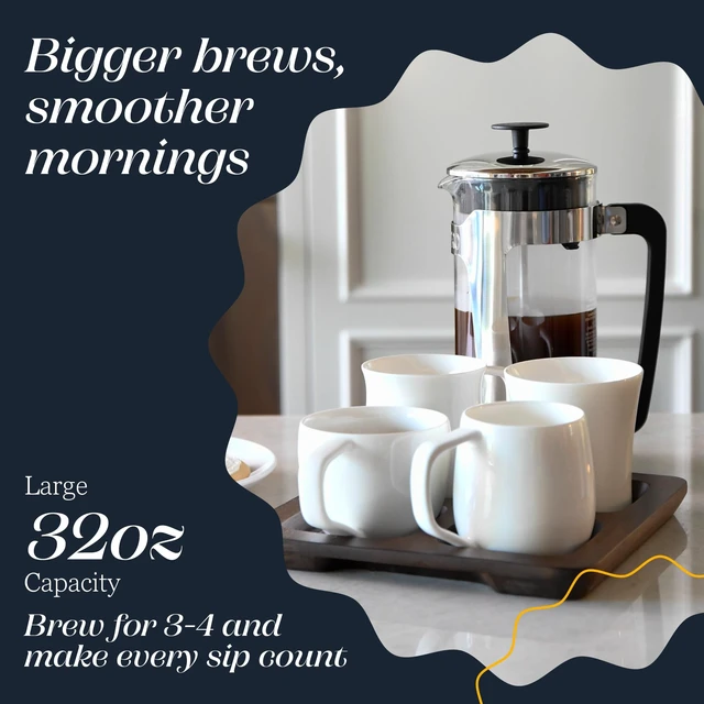 Alt view image 3 of 7 - ESPRO P5 French Press Coffee Maker, 32oz, Polished, Double Filter Press | Grit-Free Coffee Press, Thicker Borosilicate Heat Resistant Glass french press, Tea Press, Easy Coffee Brewer, Tea Brewer