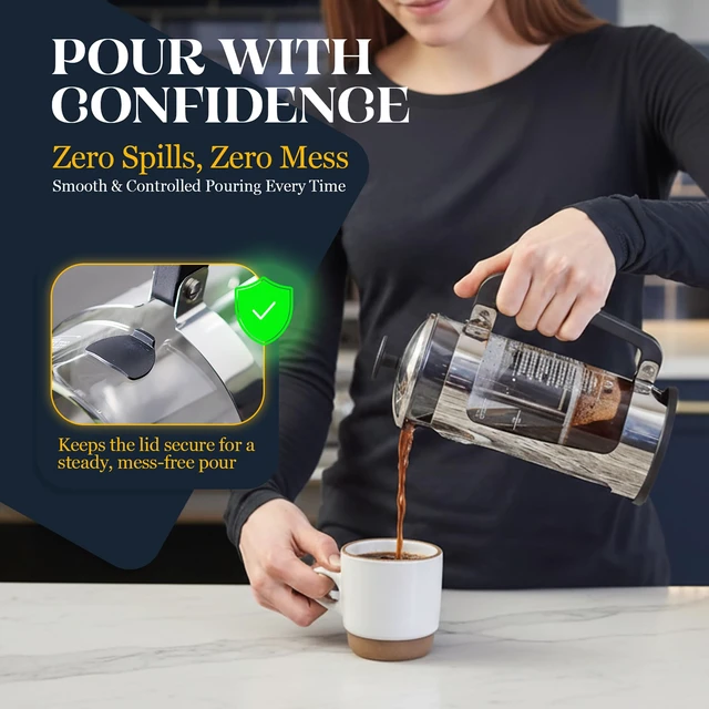 Alt view image 7 of 7 - ESPRO P5 French Press Coffee Maker, 32oz, Polished, Double Filter Press | Grit-Free Coffee Press, Thicker Borosilicate Heat Resistant Glass french press, Tea Press, Easy Coffee Brewer, Tea Brewer