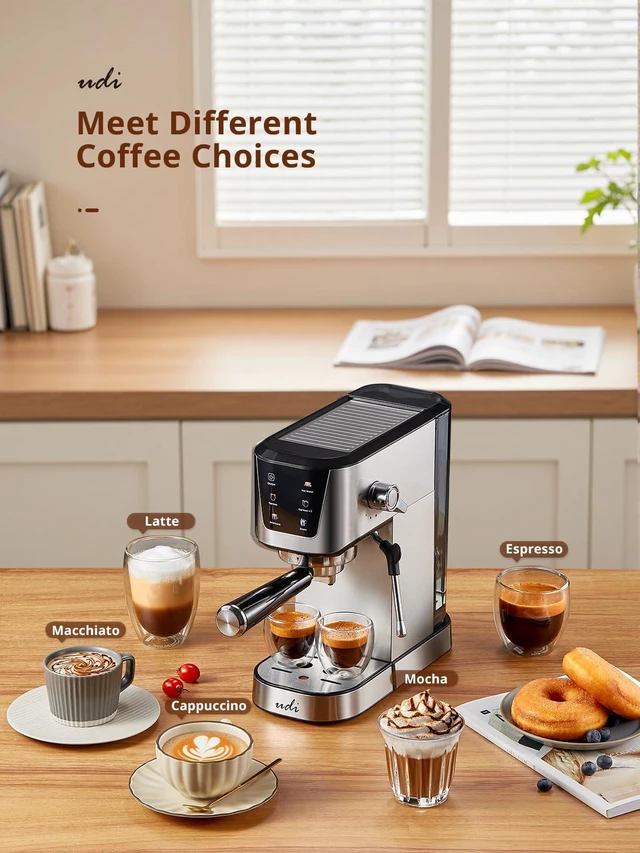 Alt view image 7 of 7 - UDI Espresso Machines, 20 Bar Espresso Coffee machine | with LED Touch screen, for Lattes, Cappuccinos, Americano, Compact Cappuccino Latte Machine for Home, Silver