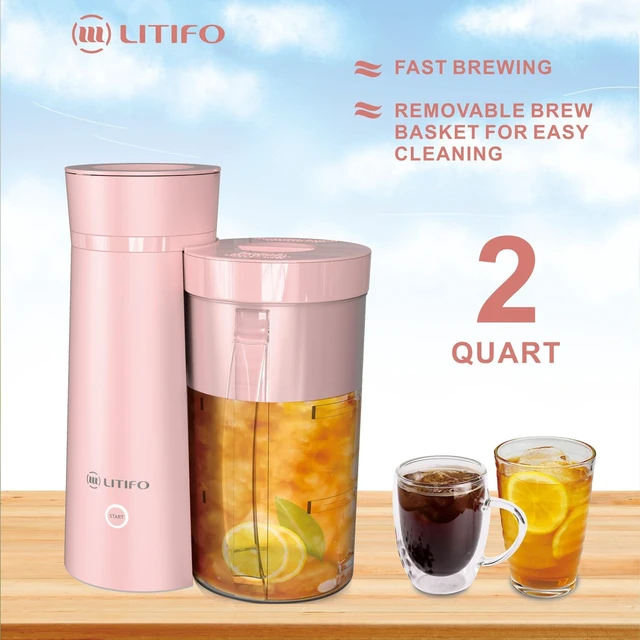 Alt view image 2 of 6 - LITIFO Iced Tea Maker and Iced Coffee Maker Brewing System with 2-quart Pitcher, Perfect For Fruit Infused Tea, Lemonade, Flavored Water (Pink)