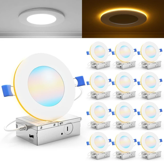Main image of Sunco 12 Pack 4 Inch Recessed Lights, Night Light, 5CCT 11W=110W, Dimmable | 900LM, Selectable CCT 2700K/3000K/4000K/5000K/6000K, Dimmable, Slim Recessed Downlight with Junction Box, Indoor Lighting
