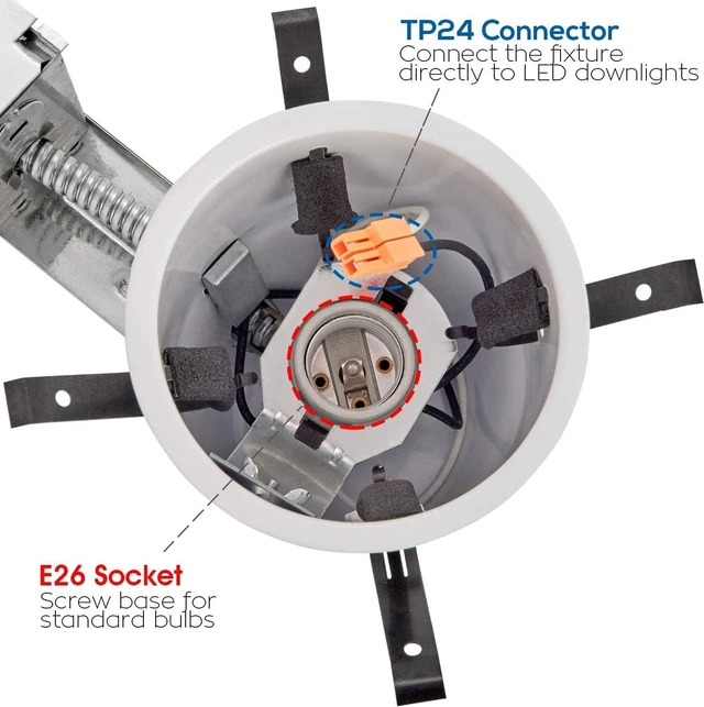 Alt view image 2 of 7 - LUMINOSUM 4 Inch Remodel Recessed Lighting Housing IC Rated UL-Listed 8Pack | Air Tight Ceiling Can with J-Box, TP24 Connector and E26 Socket, Easy Install