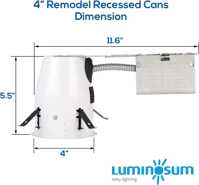 Alt view image 3 of 7 - LUMINOSUM 4 Inch Remodel Recessed Lighting Housing IC Rated UL-Listed 8Pack | Air Tight Ceiling Can with J-Box, TP24 Connector and E26 Socket, Easy Install