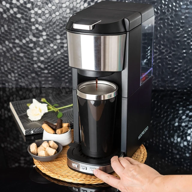Alt view image 5 of 7 - Mixpresso Coffee Maker Single Serve For Ground Coffee & Compatible With K Cup Pods, With 14oz Travel Mug & Reusable Filter For Home, Office & Camping, 30oz Removable Water Tank.