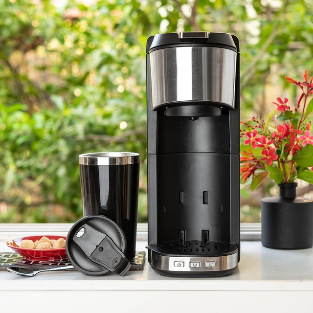 Alt view image 6 of 7 - Mixpresso Coffee Maker Single Serve For Ground Coffee & Compatible With K Cup Pods, With 14oz Travel Mug & Reusable Filter For Home, Office & Camping, 30oz Removable Water Tank.
