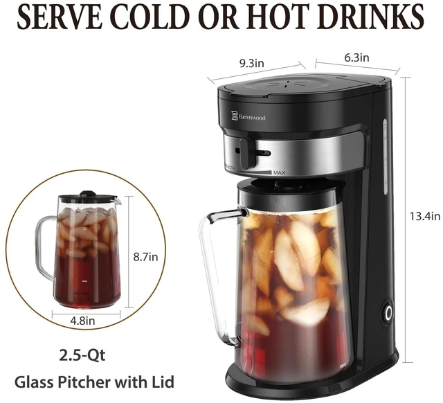 Alt view image 5 of 6 - BARRENWOOD Ice Tea Maker with 2.5QT Cold Brew Coffee & Iced Tea Pitcher, Strength Selector, Reusable Filter for Lemonade, Fruit Infused Water (Black)