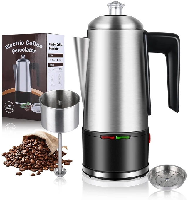 Main image of HOMOKUS Electric Coffee Percolator 12 CUPS Percolator Coffee Pot,800W Percolator Coffee Maker Stainless Steel with Clear Knob Cool-touch Handle,Coffee Pot Percolator Auto Keep Warm Function