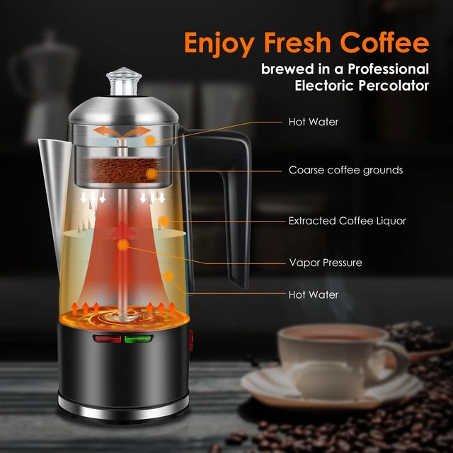 Alt view image 2 of 7 - HOMOKUS Electric Coffee Percolator 12 CUPS Percolator Coffee Pot,800W Percolator Coffee Maker Stainless Steel with Clear Knob Cool-touch Handle,Coffee Pot Percolator Auto Keep Warm Function
