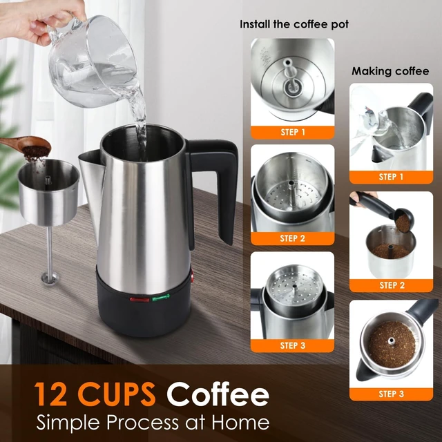 Alt view image 5 of 7 - HOMOKUS Electric Coffee Percolator 12 CUPS Percolator Coffee Pot,800W Percolator Coffee Maker Stainless Steel with Clear Knob Cool-touch Handle,Coffee Pot Percolator Auto Keep Warm Function