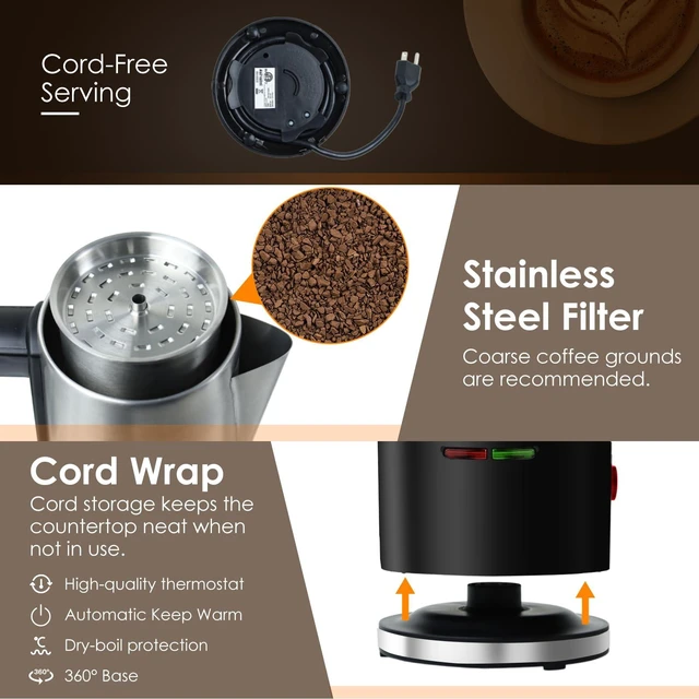 Alt view image 6 of 7 - HOMOKUS Electric Coffee Percolator 12 CUPS Percolator Coffee Pot,800W Percolator Coffee Maker Stainless Steel with Clear Knob Cool-touch Handle,Coffee Pot Percolator Auto Keep Warm Function