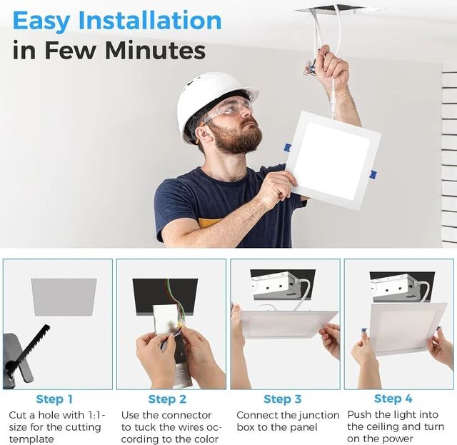 Alt view image 7 of 7 - HONZIN 6 Pack 3 Inch Square LED Recessed Lighting, 5CCT, 6W, Dimmable | Ultra-Thin Canless Downlights with Selectable 2700K/3000K/3500K/4000K/5000K, IC Rated, Junction Box, White