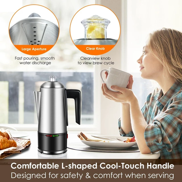 Alt view image 7 of 7 - HOMOKUS Electric Coffee Percolator 12 CUPS Percolator Coffee Pot,800W Percolator Coffee Maker Stainless Steel with Clear Knob Cool-touch Handle,Coffee Pot Percolator Auto Keep Warm Function