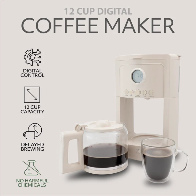 Alt view image 2 of 6 - WILLOW 12-Cup Programmable Drip Coffee Maker with Glass Carafe Delay Brew Coffee Machine with Timer, 1-4 Cup Setting, Keep Warm, Auto Shut-Off & Reusable Filter, Coffee Pot - Cream White