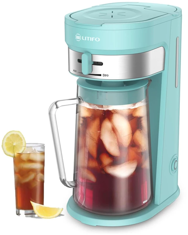 Main image of LITIFO Iced Tea Maker and Iced Coffee Maker Brewing System with 2.5-quart Pitcher, sliding strength selector for Taste Customization, Stainless Steel (Green)