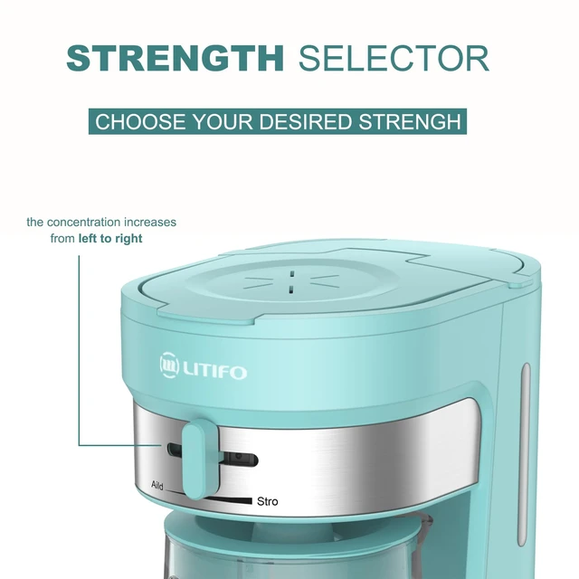 Alt view image 5 of 6 - LITIFO Iced Tea Maker and Iced Coffee Maker Brewing System with 2.5-quart Pitcher, sliding strength selector for Taste Customization, Stainless Steel (Green)