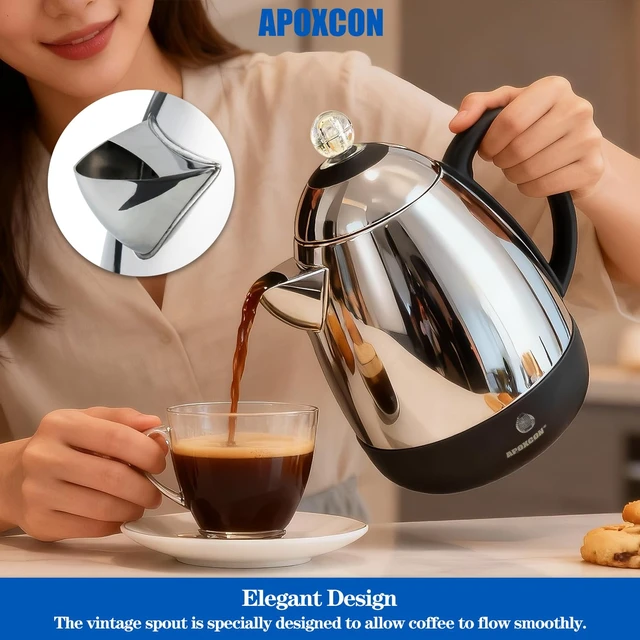 Alt view image 5 of 7 - APOXCON Electric Coffee Percolator with Clean Brush Stainless Steel -10 Cup | No-Drip Spout, Keep Warm, Cordless Serve, Clear Brew Progress Knob, 1.8 L Capacity, 1000-watt Quick Brew, On/OFF Switch