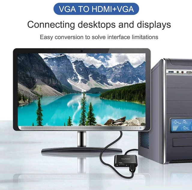 Alt view image 4 of 7 - LOKEKE VGA to HDMI VGA, VGA to HDMI VGA Adapter with Audio Cable and USB Cable for Computer, Desktop, Laptop, PC, Monitor, Projector, HDTV