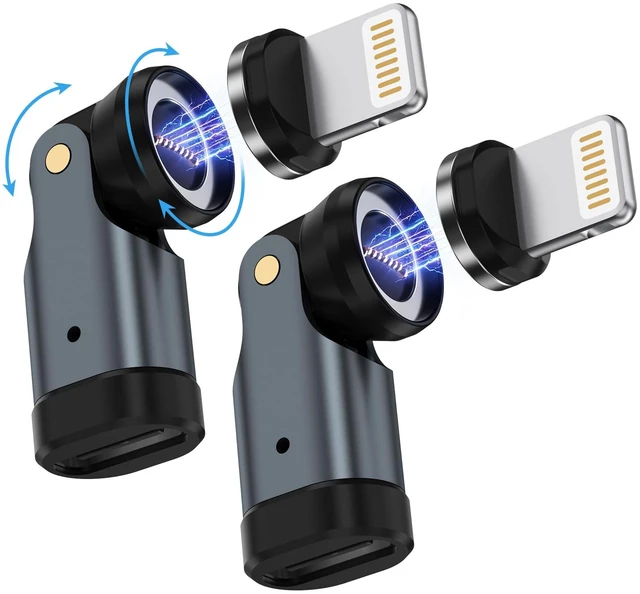Main image of Magnetic USB C to Lightning Adapter, 540 Rotating Fast Charging Connector | 540 Rotating Magnetic Connector(2Pack), 27W PD Charging, LED Indicator, Data Sync for iPhone 14/13/12/11, Not for Audio/OTG