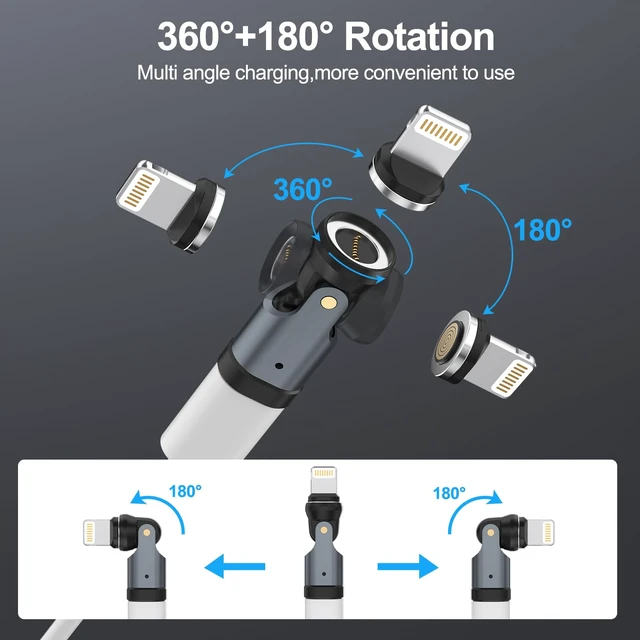 Alt view image 5 of 7 - Magnetic USB C to Lightning Adapter, 540 Rotating Fast Charging Connector | 540 Rotating Magnetic Connector(2Pack), 27W PD Charging, LED Indicator, Data Sync for iPhone 14/13/12/11, Not for Audio/OTG