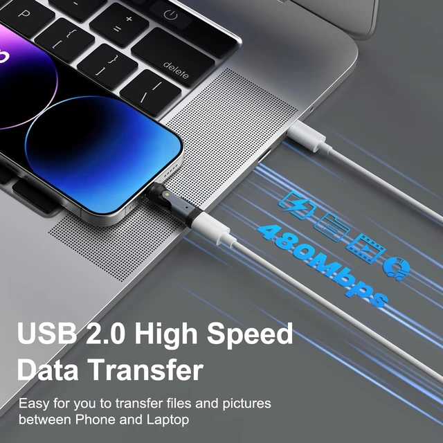 Alt view image 6 of 7 - Magnetic USB C to Lightning Adapter, 540 Rotating Fast Charging Connector | 540 Rotating Magnetic Connector(2Pack), 27W PD Charging, LED Indicator, Data Sync for iPhone 14/13/12/11, Not for Audio/OTG