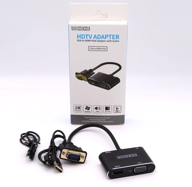 Alt view image 7 of 7 - LOKEKE VGA to HDMI VGA, VGA to HDMI VGA Adapter with Audio Cable and USB Cable for Computer, Desktop, Laptop, PC, Monitor, Projector, HDTV