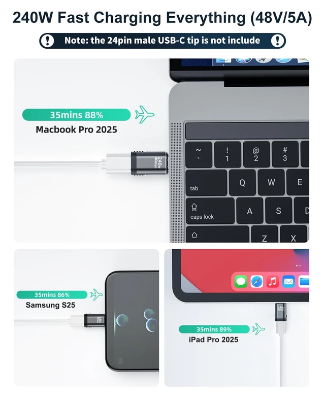 Alt view image 4 of 7 - 240W USB C Magnetic Female Adapter to HanCenDa 24Pin USB C Male Connector | For iPhone 17/16/15/Laptop/Steam Deck, Support up to 40Gbps Data Transfer and 8K@60Hz Video, Compatible with Thunderbolt 4/3